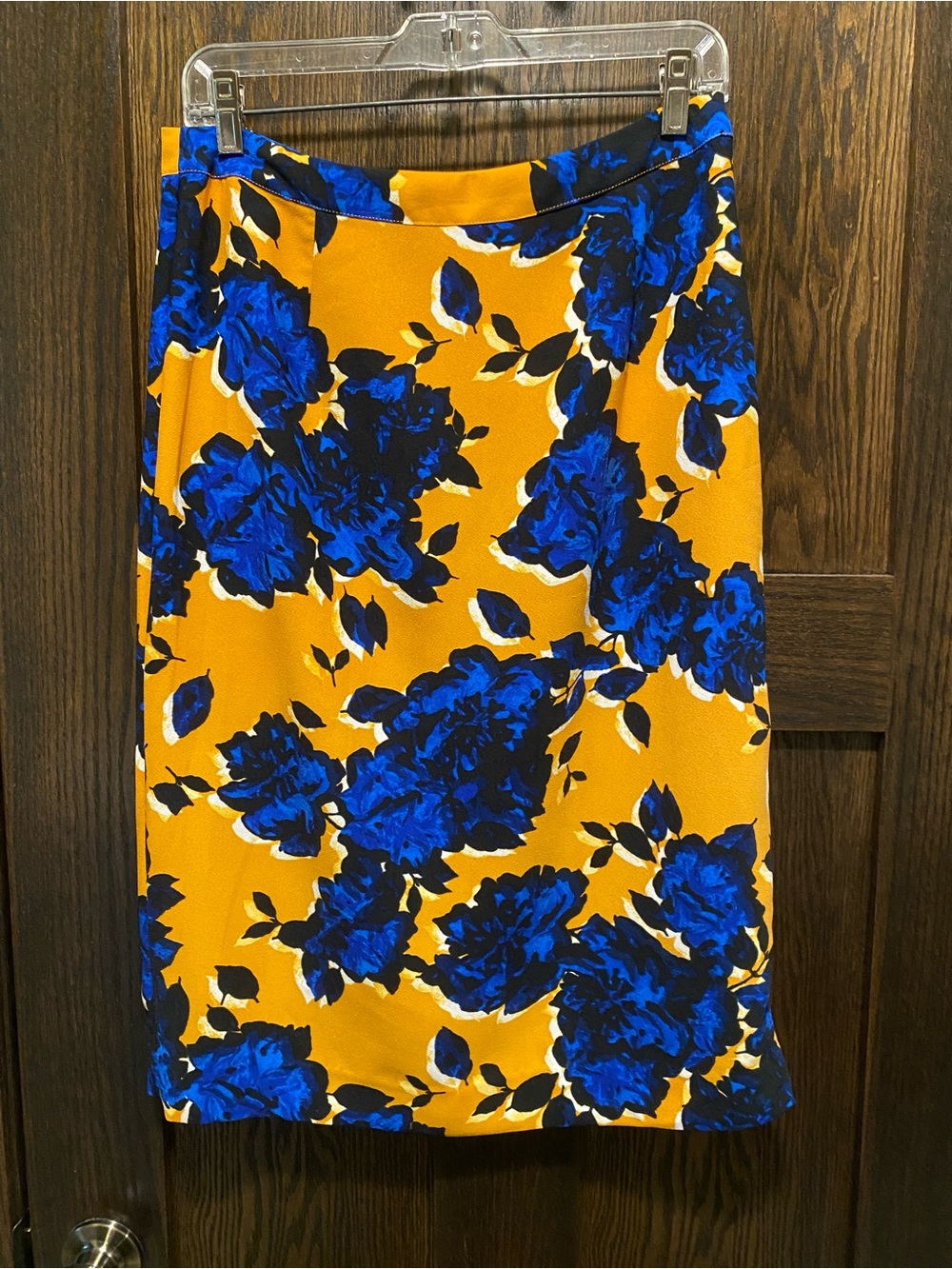 Who What Wear Bold Floral Pencil Skirt in Blue & Mustard